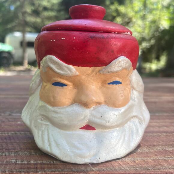 Vintage 1970s Hand Painted Santa Claus Candy Jar 6" Ceramic Christmas Decor OOAK - Picture 1 of 16